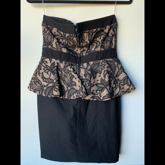 Small, Black and Tan lace peplum party dress - Picture 3 of 10